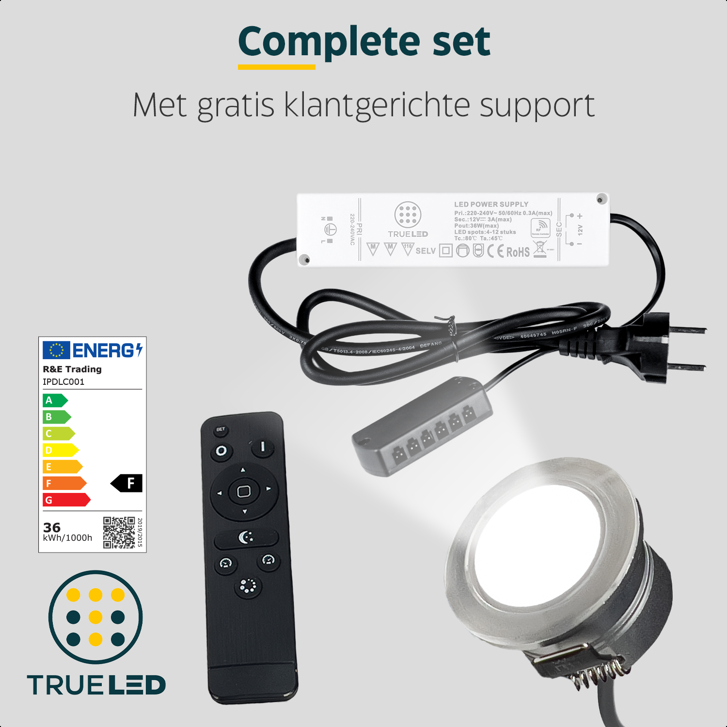 LED Inbouwspots veranda & overkapping - Warm wit 2700K - Dimbaar - Set 4 tot 12 stuks - TrueLED Prestige Silver