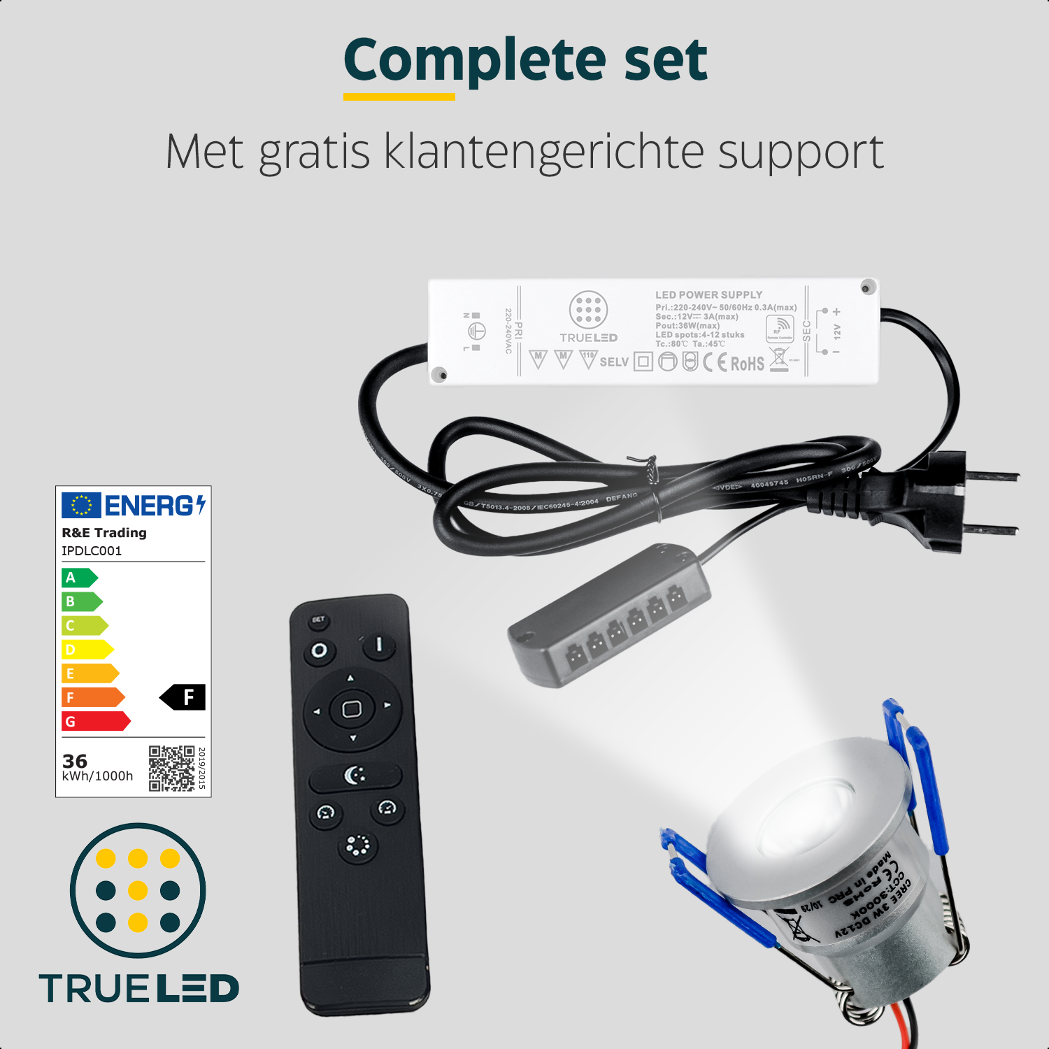 LED Inbouwspots veranda & overkapping - Warm wit 2700K - Dimbaar - Set 4 tot 12 stuks - TrueLED Compact Silver