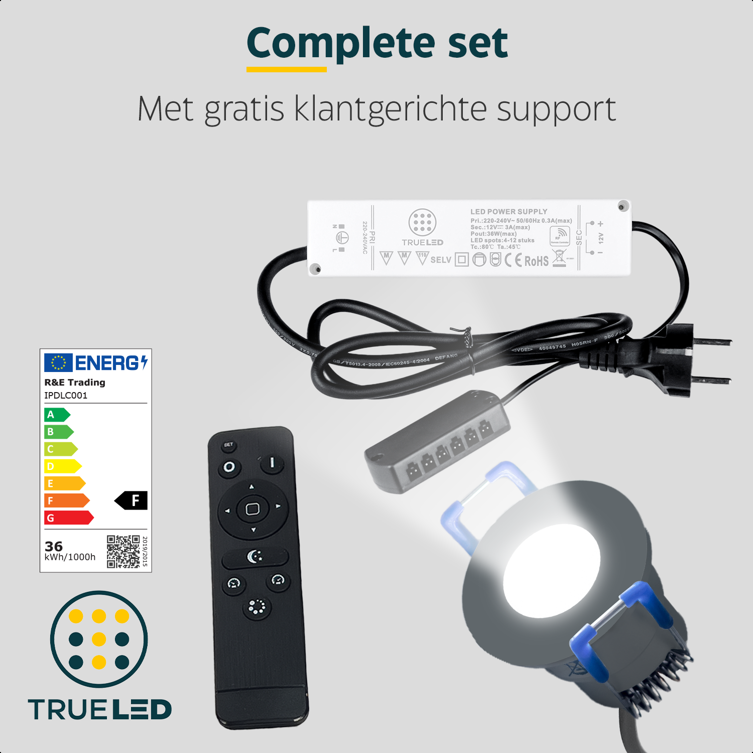 LED Inbouwspots veranda & overkapping - Warm wit 2700K - Dimbaar - Set 4 tot 12 stuks - TrueLED Compact Gray