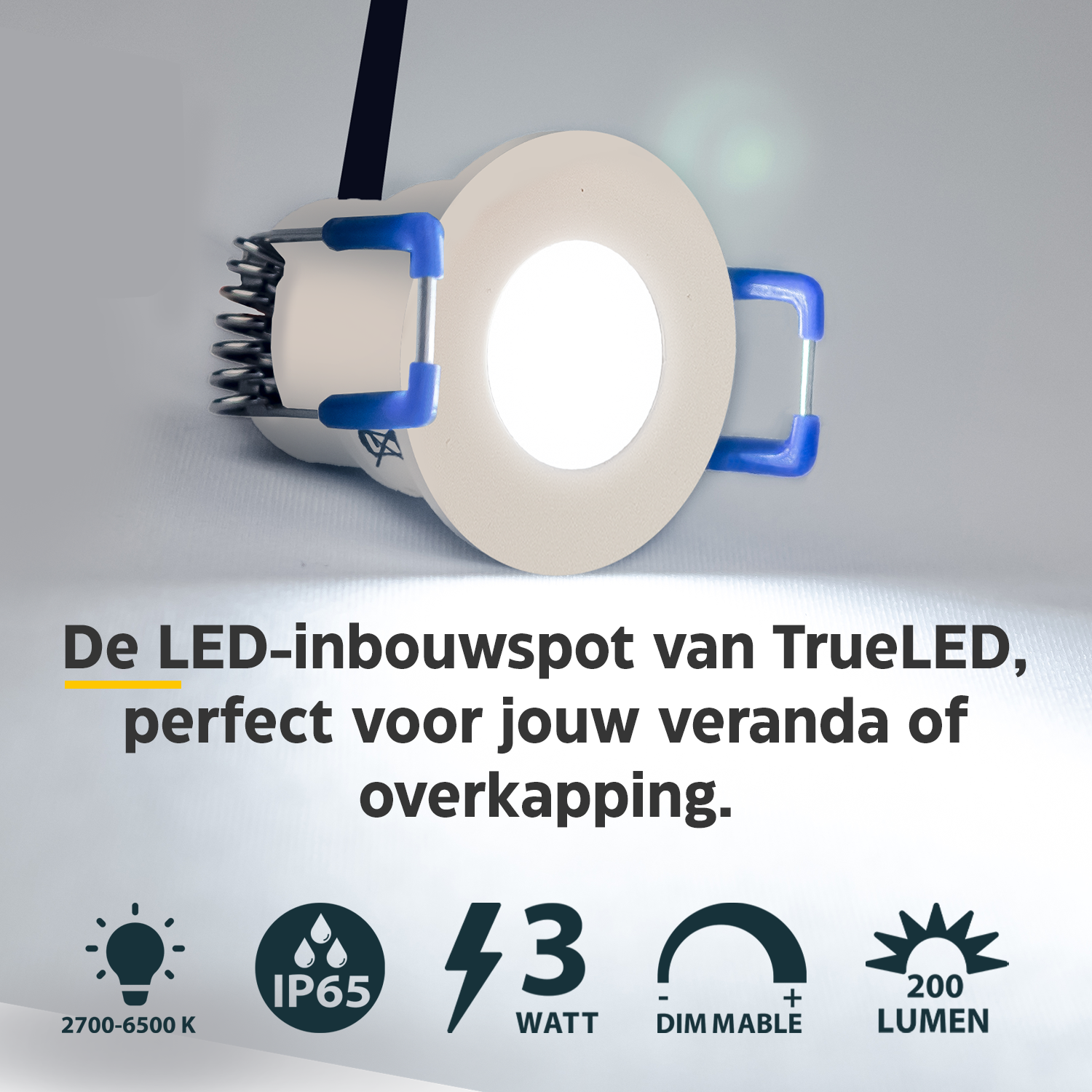 LED Inbouwspots veranda & overkapping - Warm wit 2700K - Dimbaar - Set 4 tot 12 stuks - TrueLED Compact White