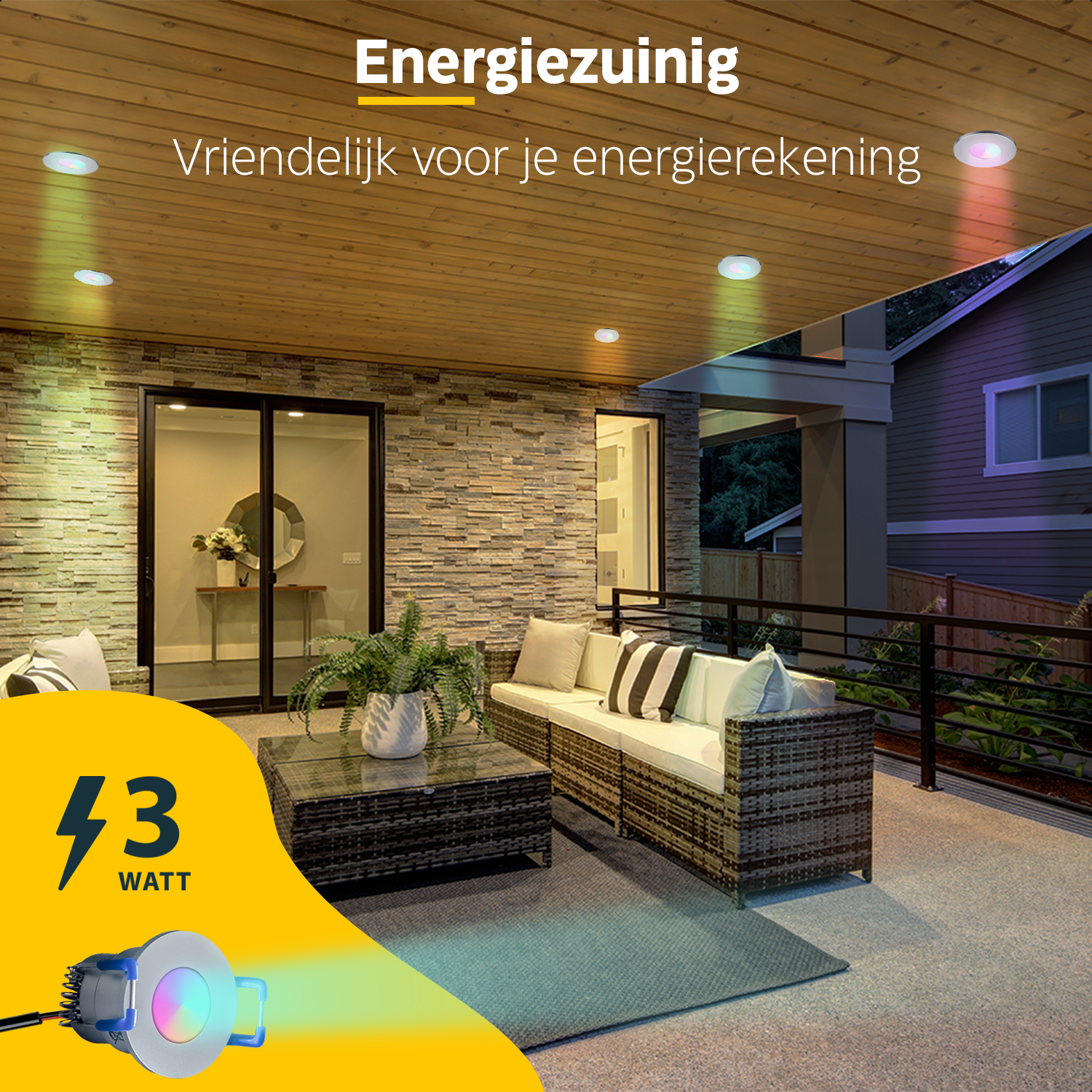 LED Inbouwspots veranda & overkapping - RGB - Dimbaar - Set 4 tot 9 stuks - TrueLED Compact Silver