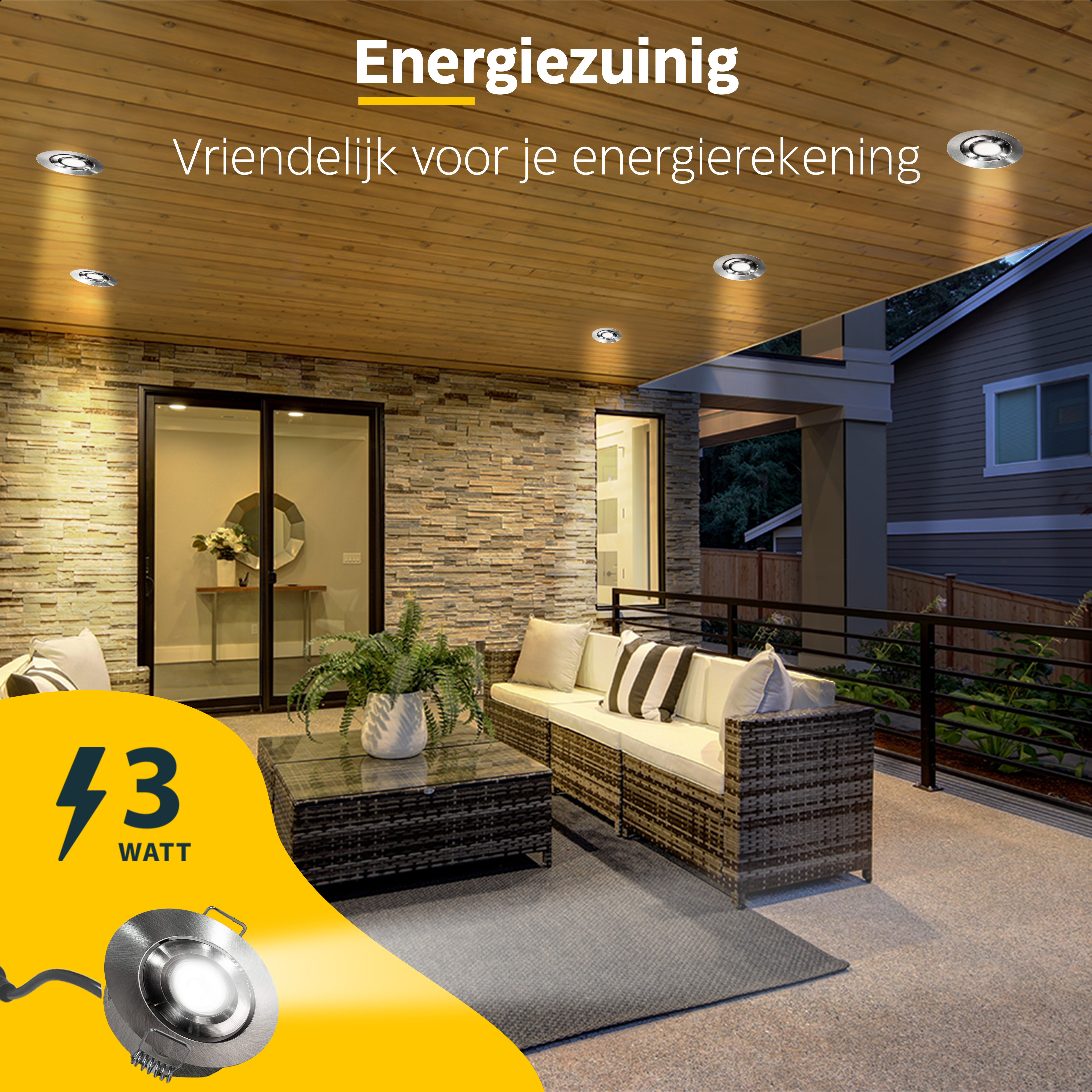 LED Inbouwspot veranda & overkapping - Kantelbaar - Warm wit 2700K - Dimbaar - Enkel - TrueLED Grand Chrome