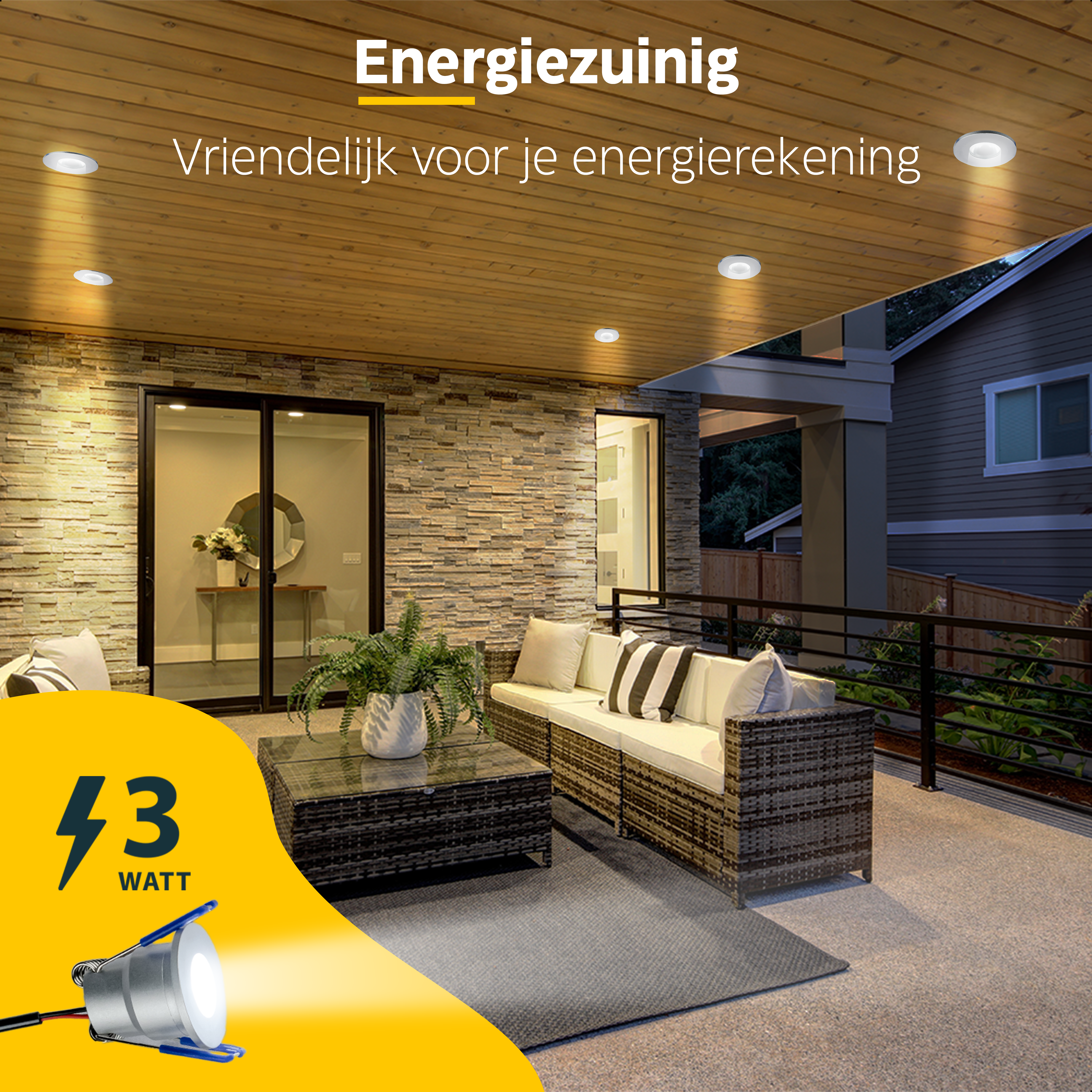 LED Inbouwspots veranda & overkapping - Warm wit 2700K - Dimbaar - Set 4 tot 12 stuks - TrueLED Compact Silver