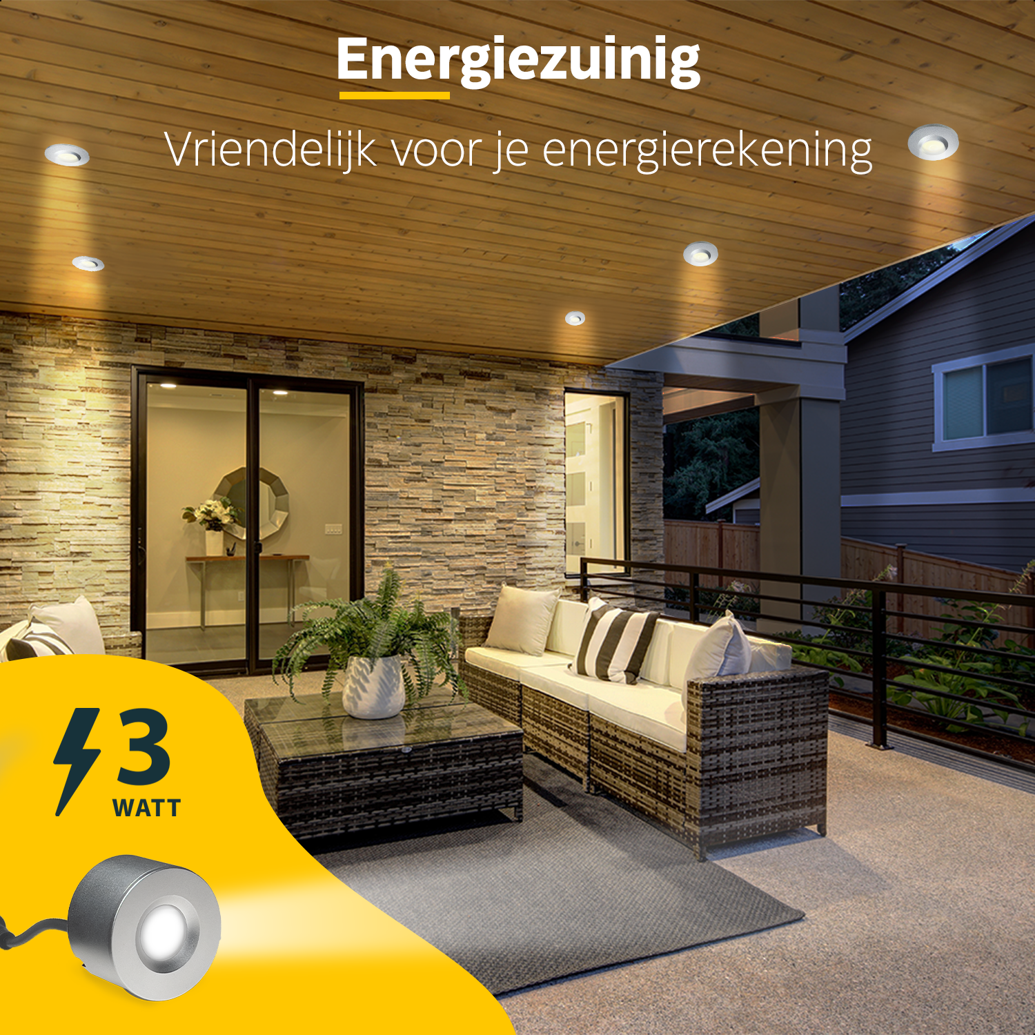 LED Opbouwspot veranda & overkapping - Warm wit 2700K - Dimbaar - Enkel - TrueLED Royal Silver