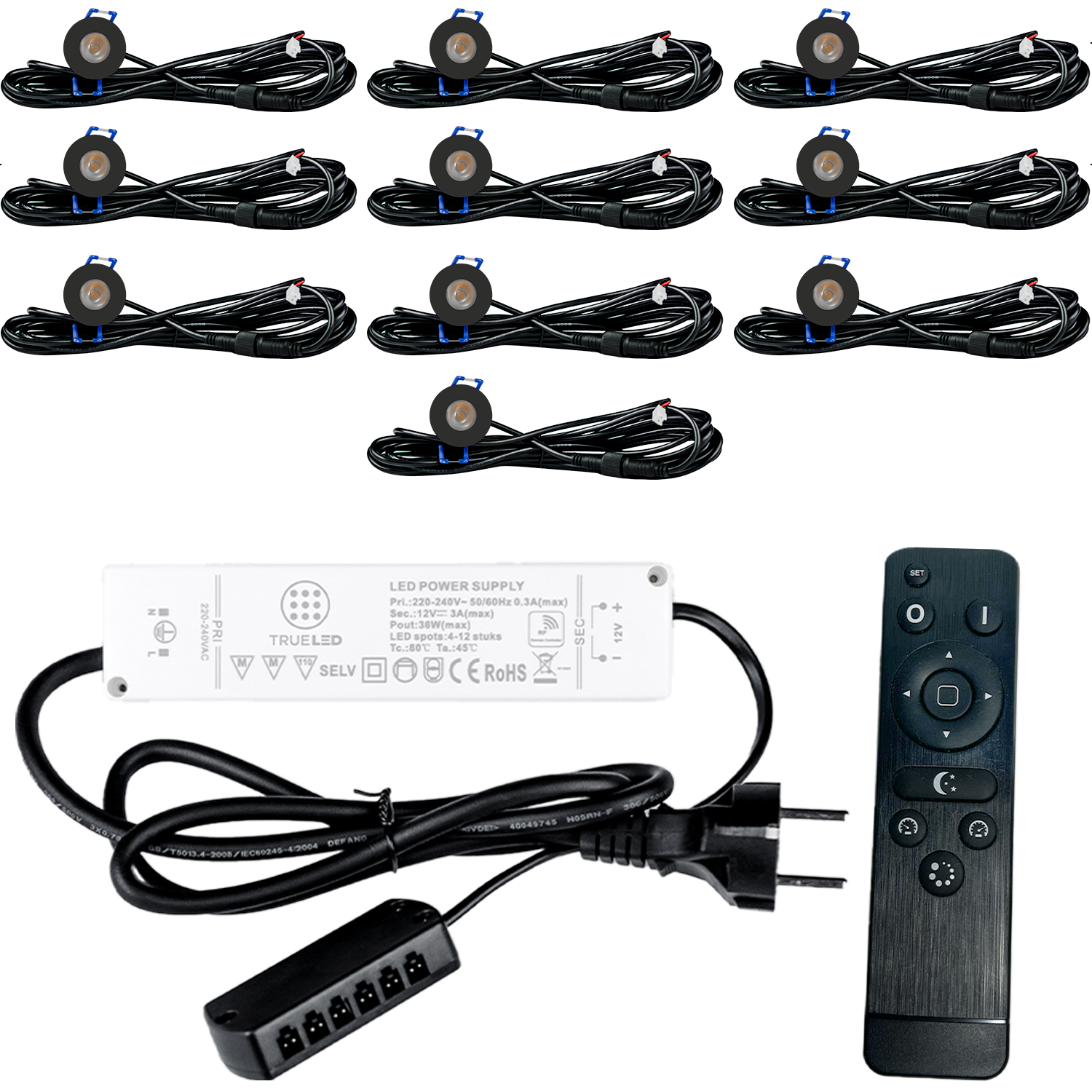 LED Inbouwspots veranda & overkapping - Warm wit 2700K - Dimbaar - Set 4 tot 12 stuks - TrueLED Compact Black