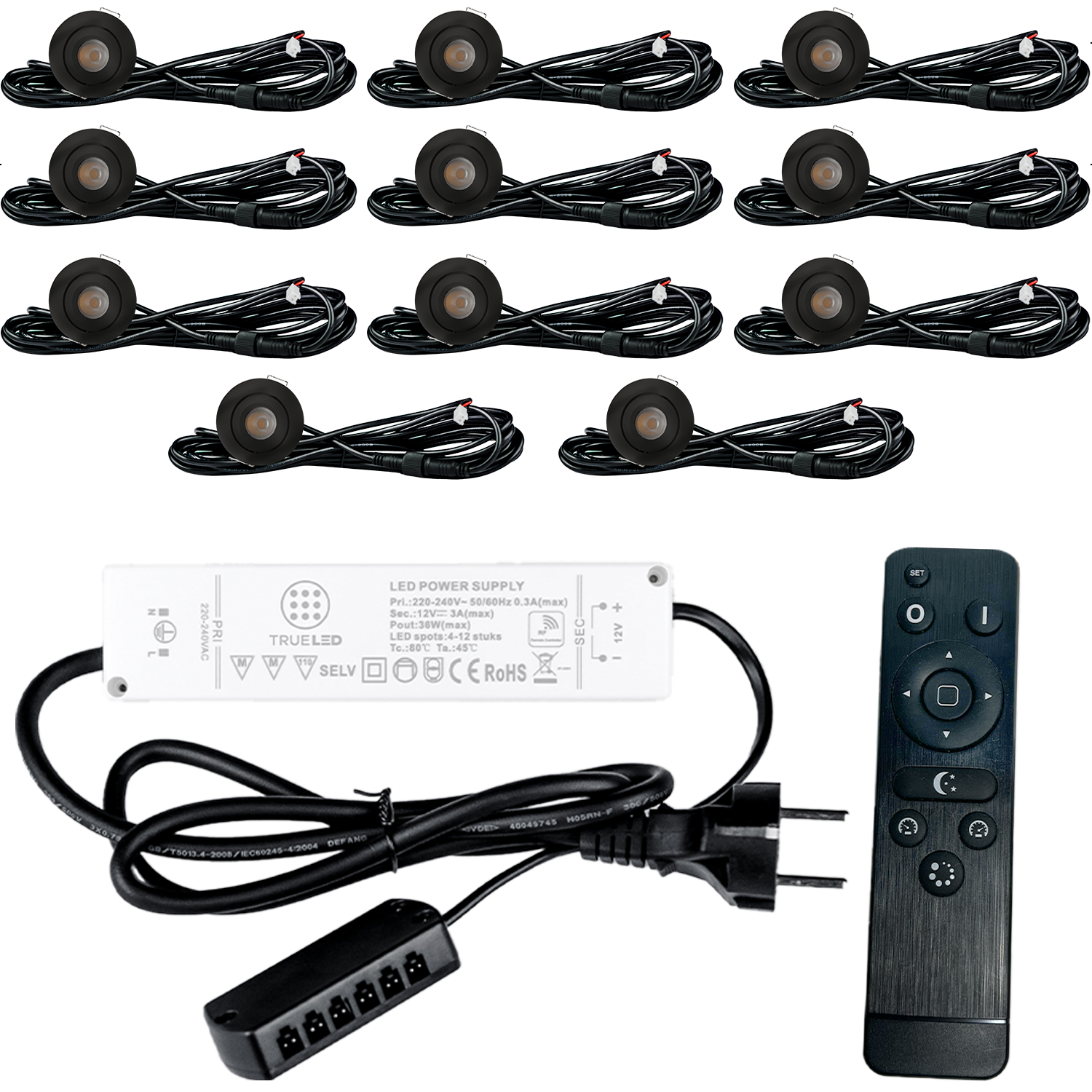 LED Inbouwspots veranda & overkapping - Kantelbaar - Warm wit 2700K - Dimbaar - Set 4 tot 12 stuks - TrueLED Grand Black