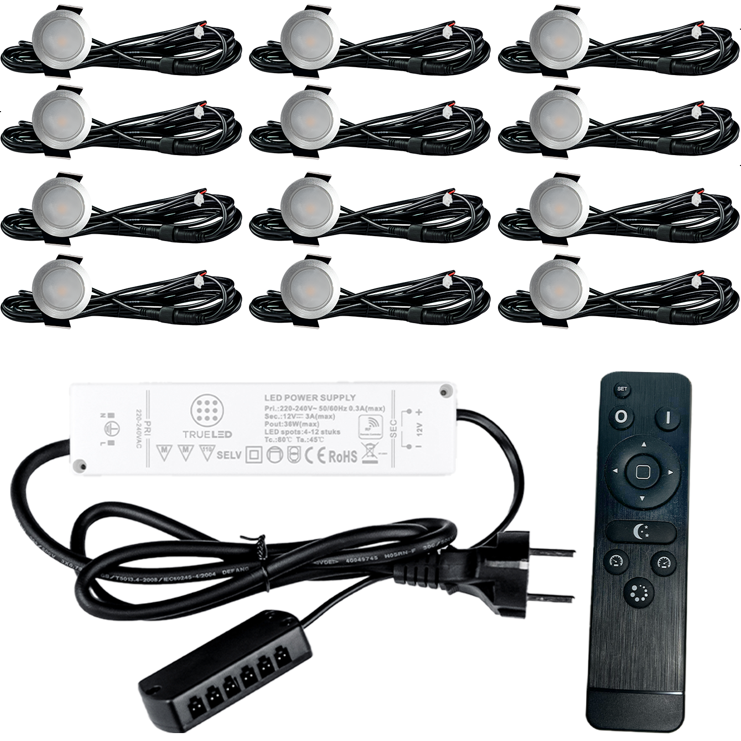 LED Inbouwspots veranda & overkapping - Warm wit 2700K - Dimbaar - Set 4 tot 12 stuks - TrueLED Prestige Silver