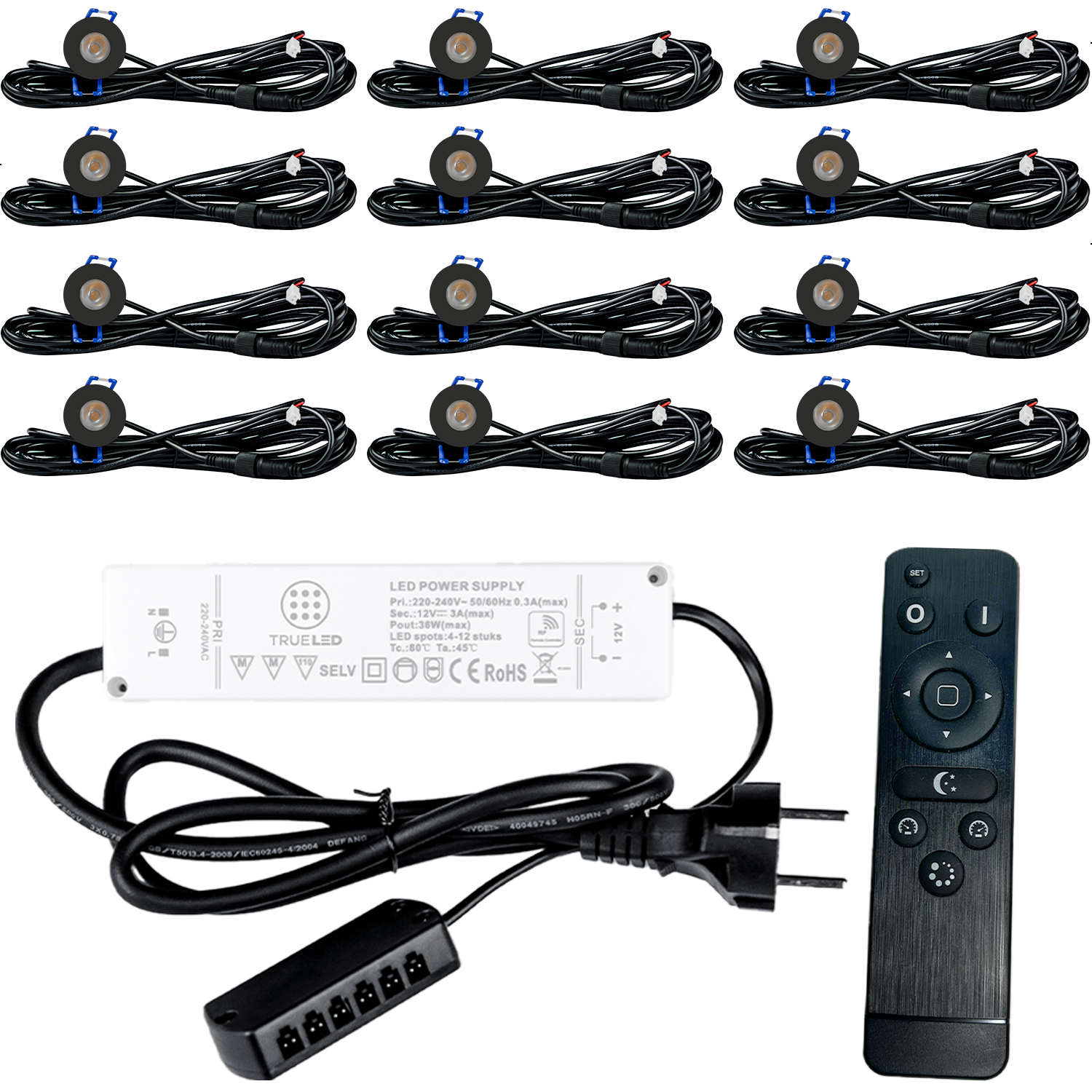 LED Inbouwspots veranda & overkapping - Warm wit 2700K - Dimbaar - Set 4 tot 12 stuks - TrueLED Compact Black
