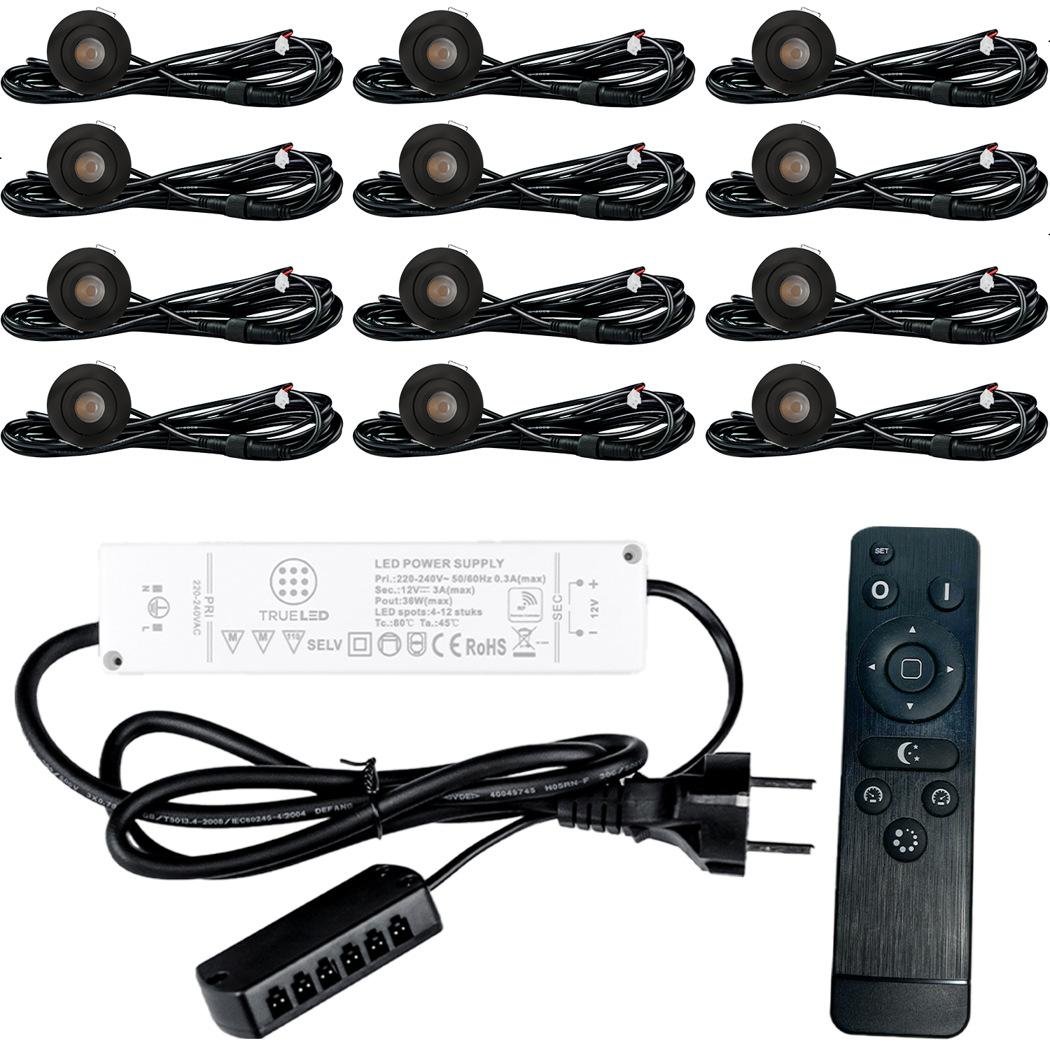 LED Inbouwspots veranda & overkapping - Kantelbaar - Warm wit 2700K - Dimbaar - Set 4 tot 12 stuks - TrueLED Grand Black