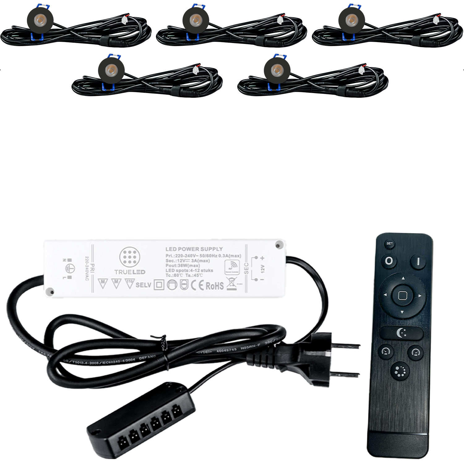 LED Inbouwspots veranda & overkapping - Warm wit 2700K - Dimbaar - Set 4 tot 12 stuks - TrueLED Compact Black