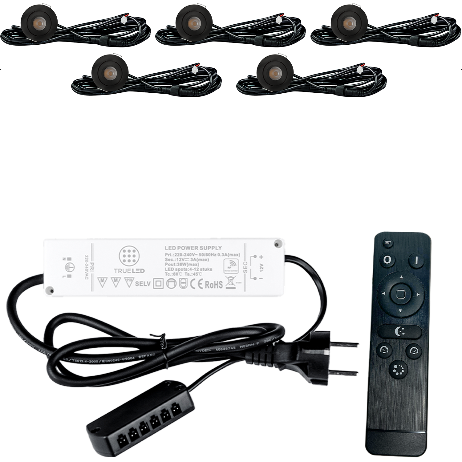 LED Inbouwspots veranda & overkapping - Kantelbaar - Warm wit 2700K - Dimbaar - Set 4 tot 12 stuks - TrueLED Grand Black