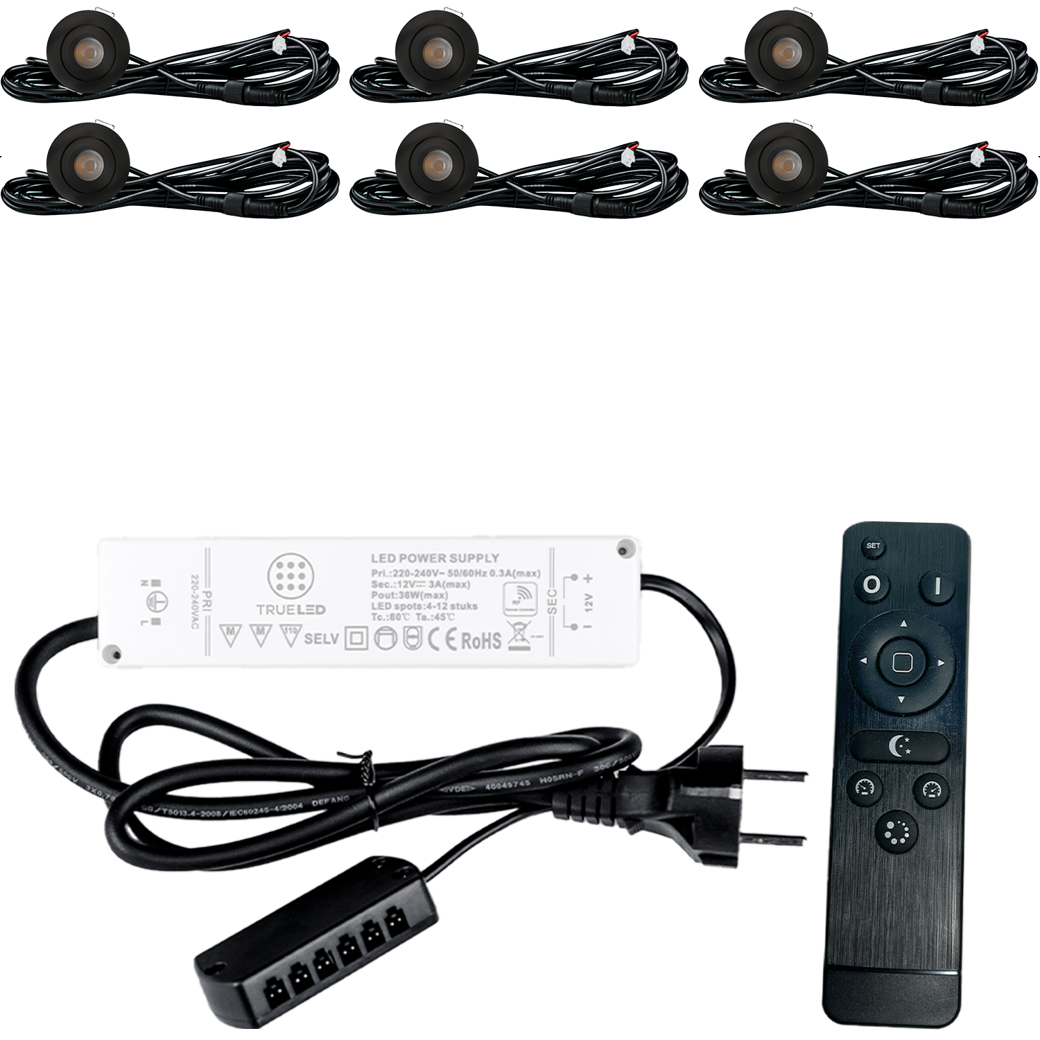 LED Inbouwspots veranda & overkapping - Kantelbaar - Warm wit 2700K - Dimbaar - Set 4 tot 12 stuks - TrueLED Grand Black