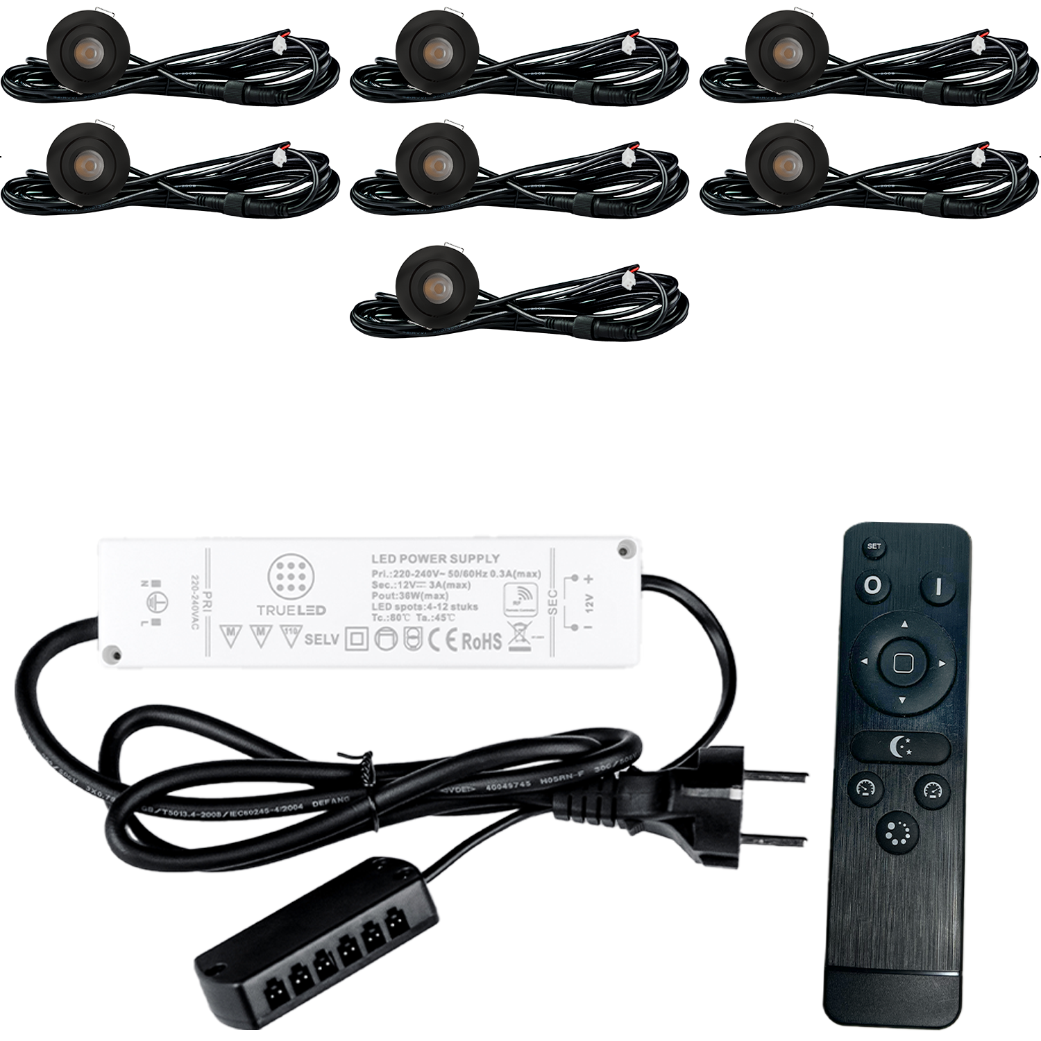 LED Inbouwspots veranda & overkapping - Kantelbaar - Warm wit 2700K - Dimbaar - Set 4 tot 12 stuks - TrueLED Grand Black