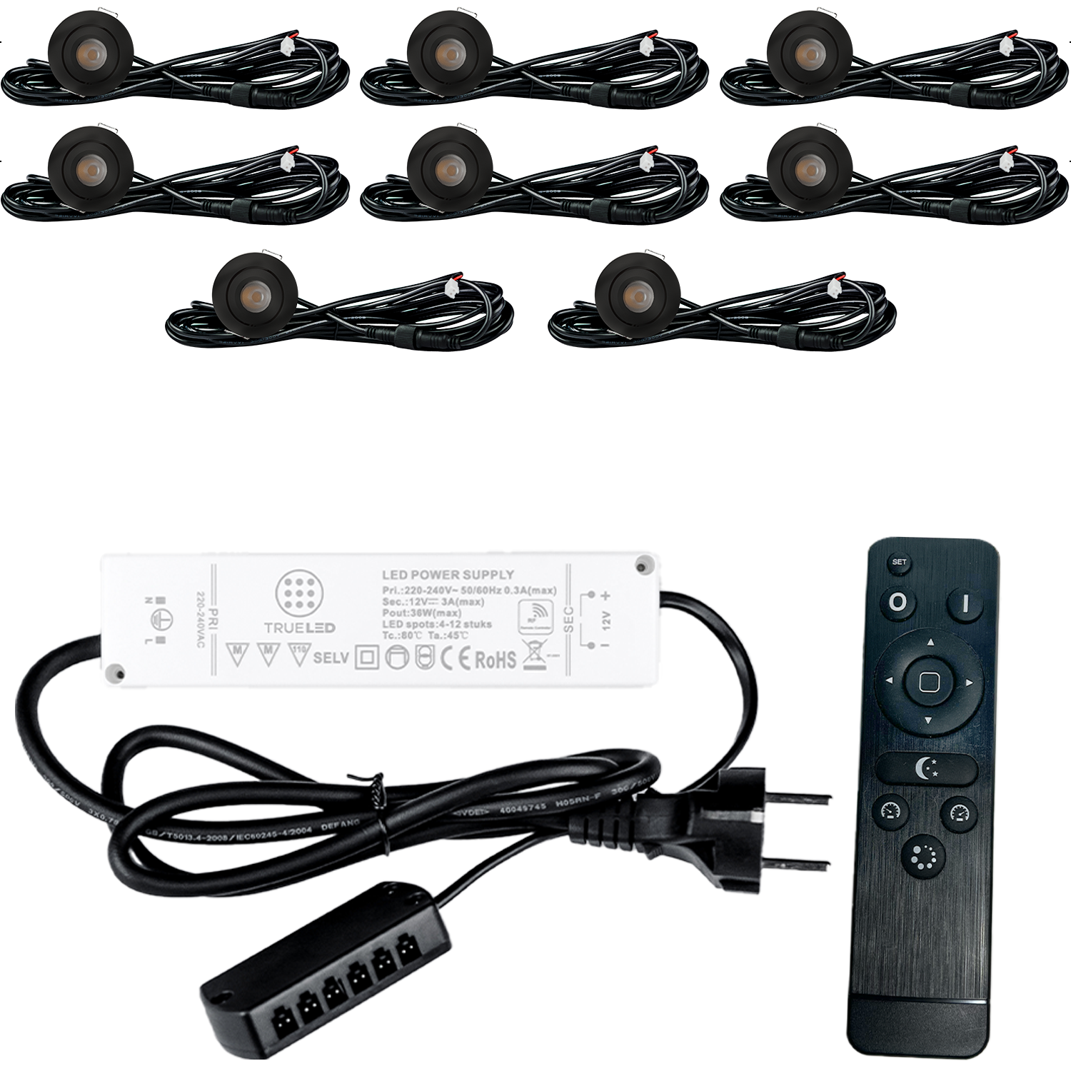 LED Inbouwspots veranda & overkapping - Kantelbaar - Warm wit 2700K - Dimbaar - Set 4 tot 12 stuks - TrueLED Grand Black