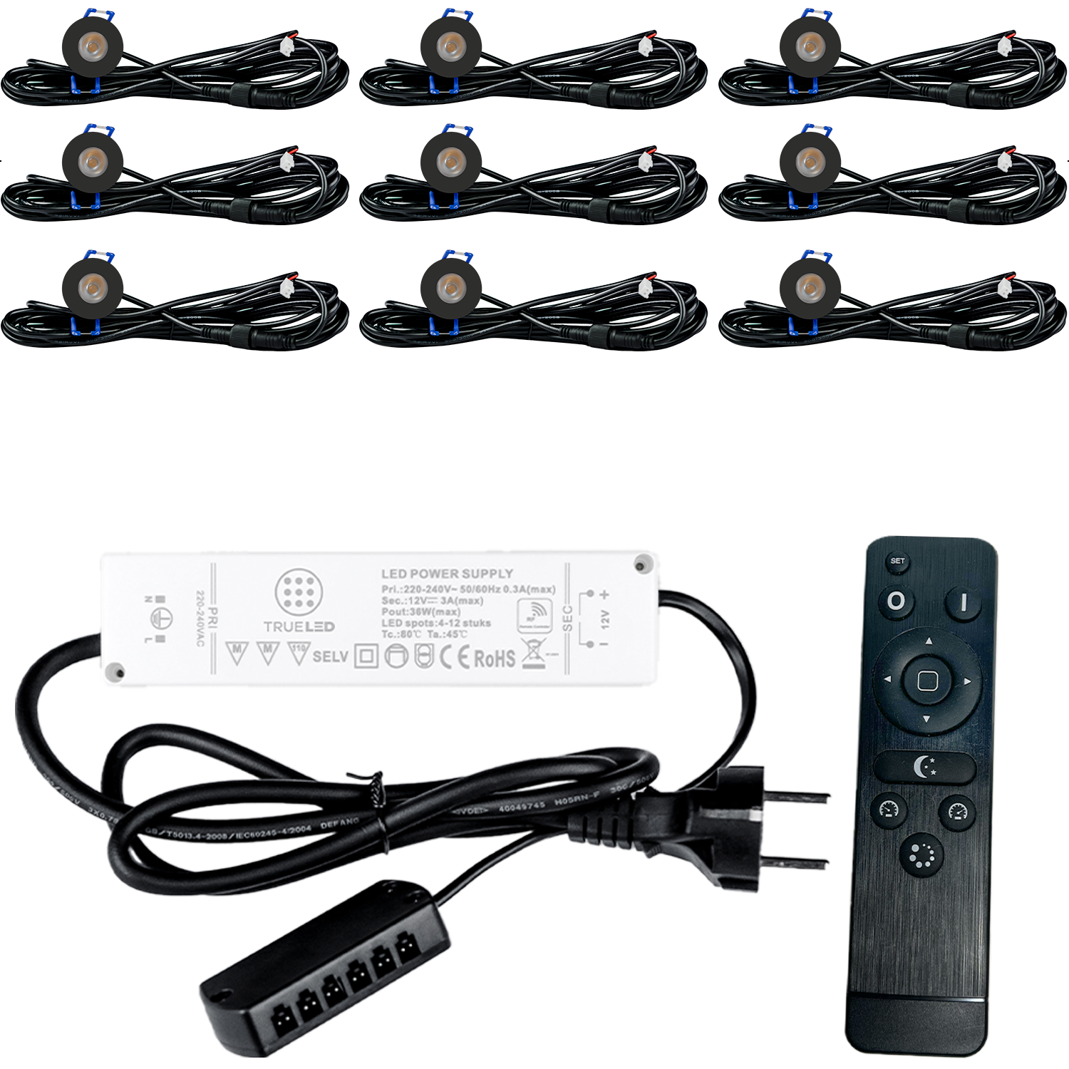LED Inbouwspots veranda & overkapping - Warm wit 2700K - Dimbaar - Set 4 tot 12 stuks - TrueLED Compact Black