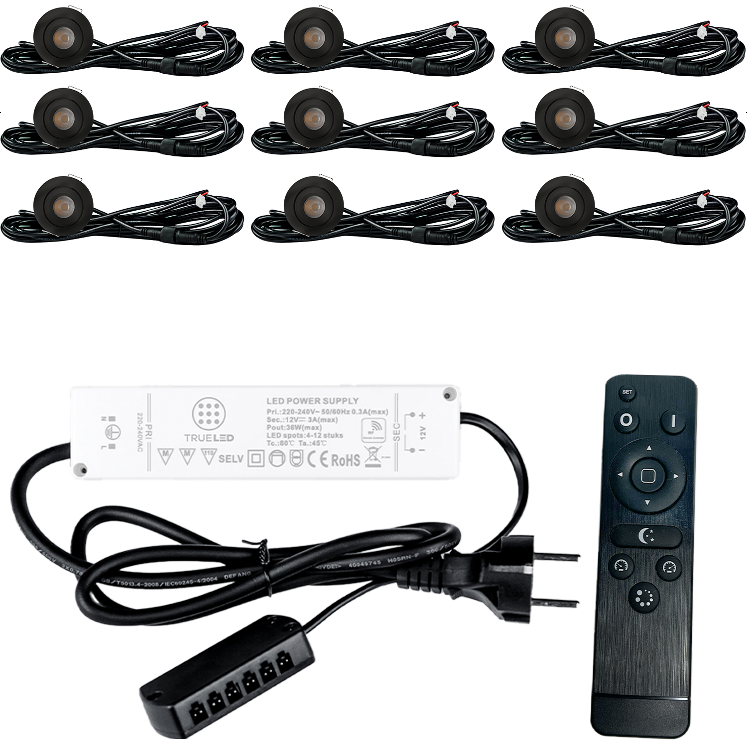 LED Inbouwspots veranda & overkapping - Kantelbaar - Warm wit 2700K - Dimbaar - Set 4 tot 12 stuks - TrueLED Grand Black