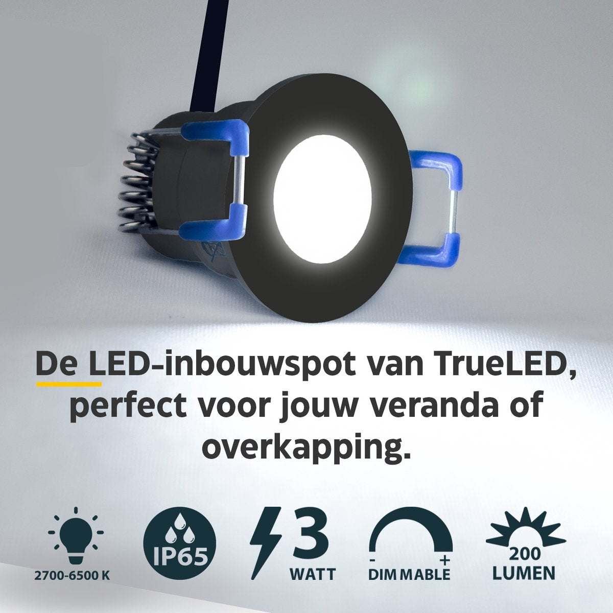 LED Inbouwspots veranda & overkapping - Warm wit 2700K - Dimbaar - Set 4 tot 12 stuks - TrueLED Compact Black