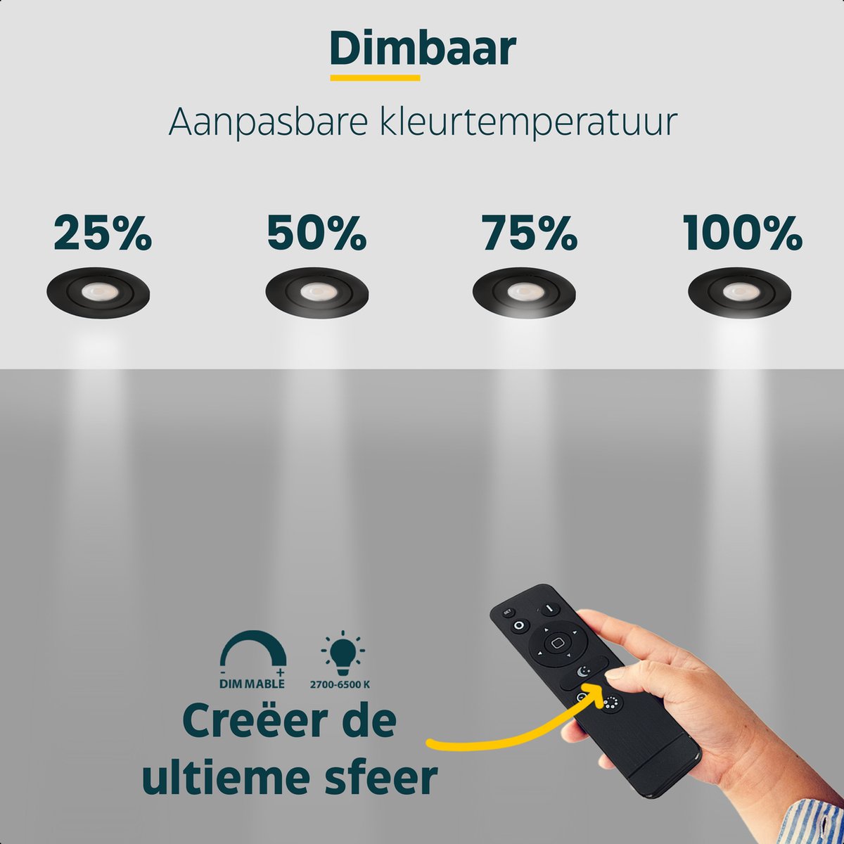 LED Inbouwspots veranda & overkapping - Kantelbaar - Warm wit 2700K - Dimbaar - Set 4 tot 12 stuks - TrueLED Grand Black