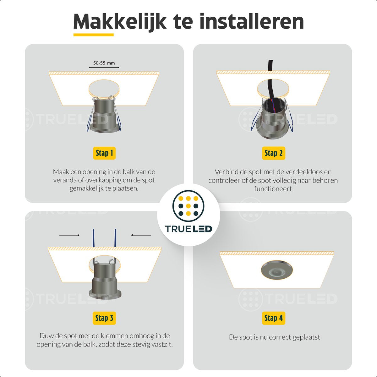 LED Inbouwspots veranda & overkapping - Kantelbaar - Warm wit 2700K - Dimbaar - Set 4 tot 12 stuks - TrueLED Grand Black