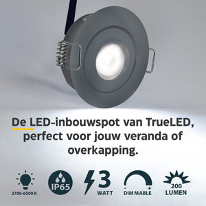 LED Inbouwspots veranda & overkapping - Kantelbaar - Warm wit 2700K - Dimbaar - Set 4 tot 12 stuks - TrueLED Grand Gray