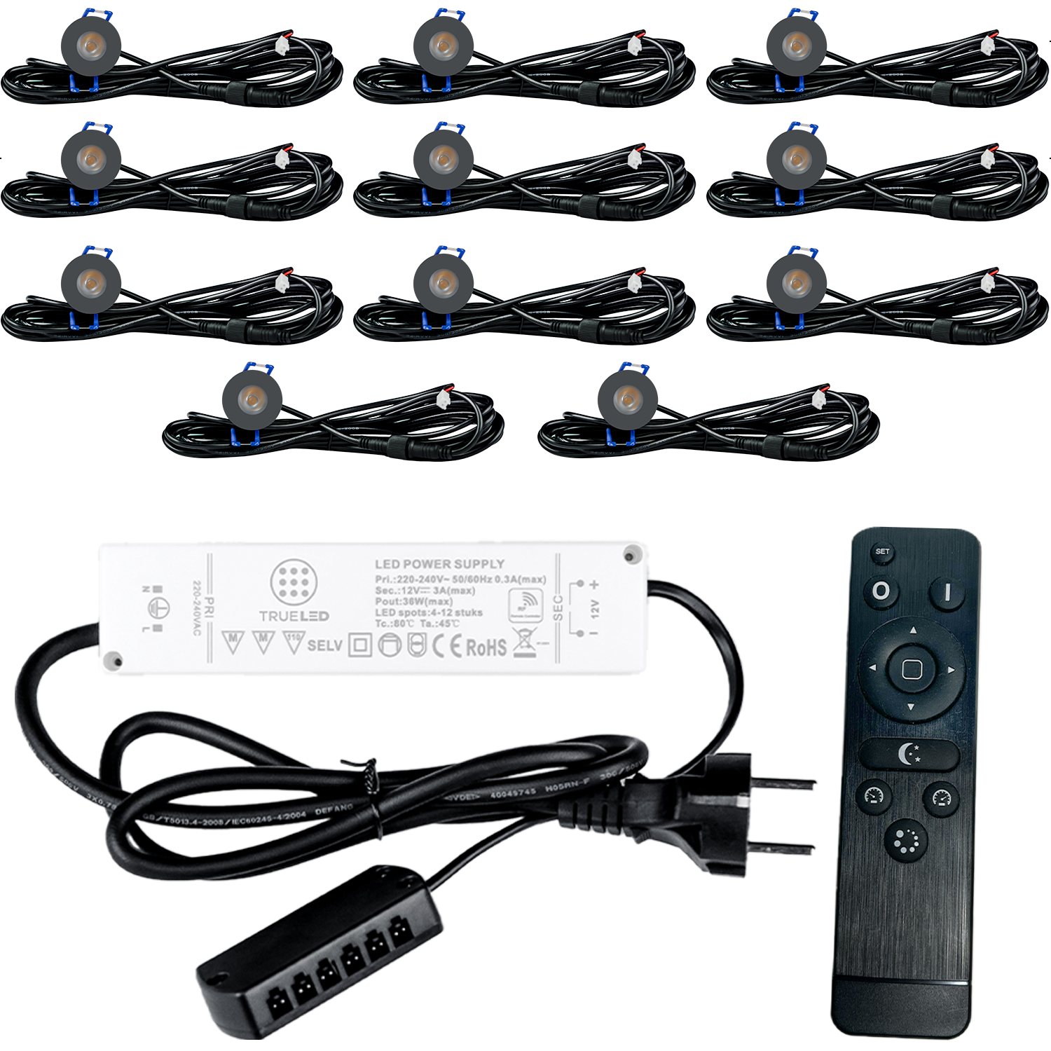 LED Inbouwspots veranda & overkapping - Warm wit 2700K - Dimbaar - Set 4 tot 12 stuks - TrueLED Compact Gray