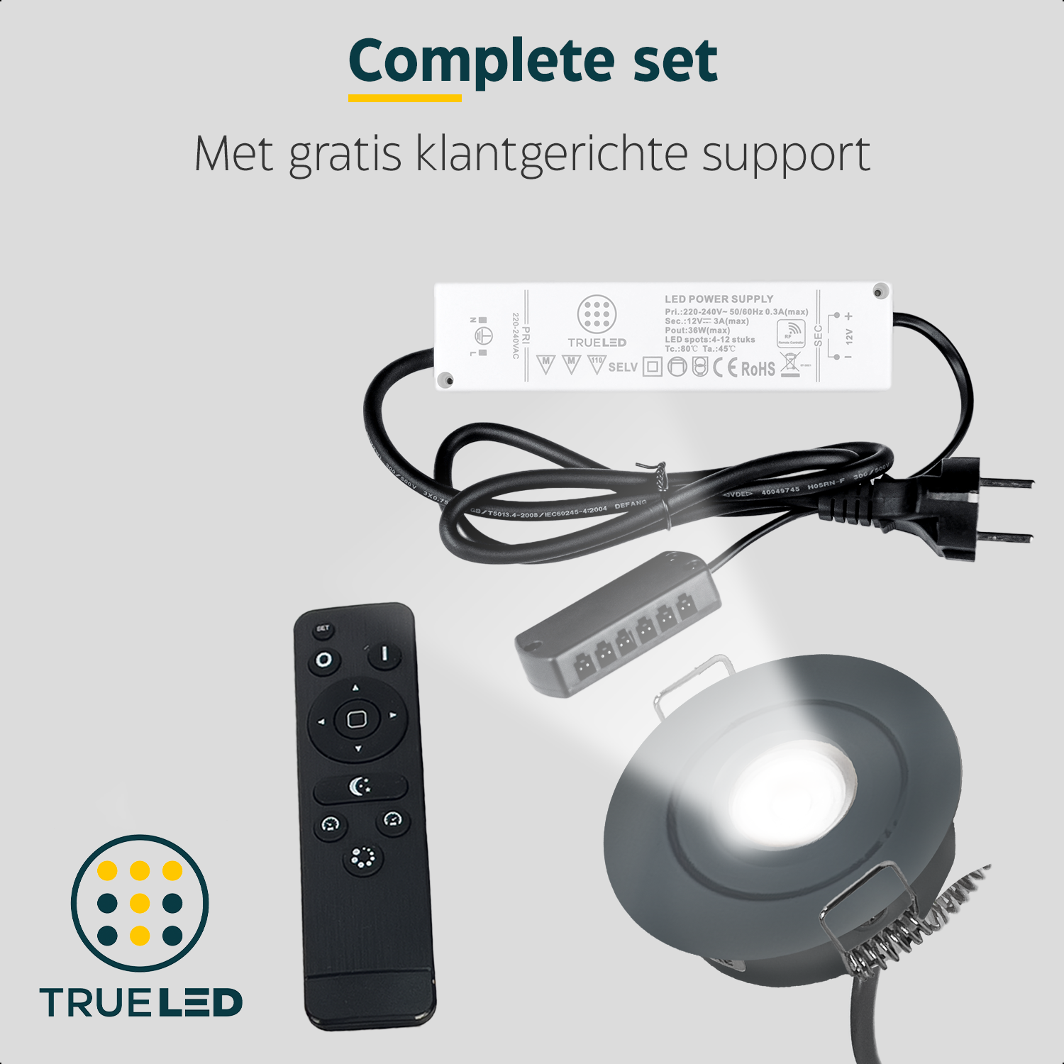 LED Inbouwspots veranda & overkapping - Kantelbaar - Warm wit 2700K - Dimbaar - Set 4 tot 12 stuks - TrueLED Grand Gray