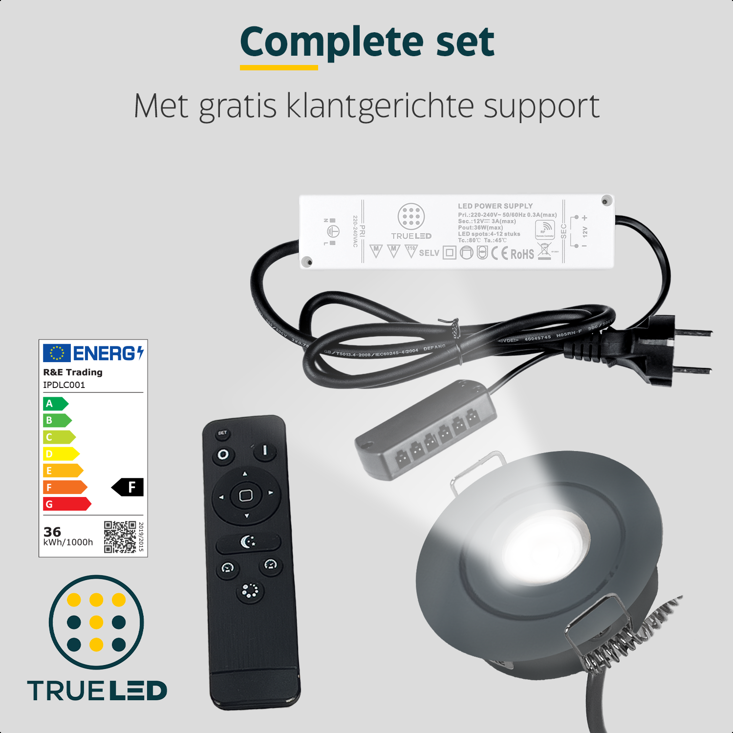 LED Inbouwspots veranda & overkapping - Kantelbaar - Warm wit 2700K - Dimbaar - Set 4 tot 12 stuks - TrueLED Grand Gray