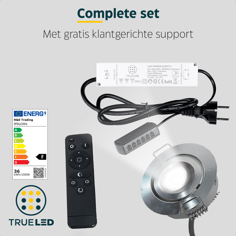 LED Inbouwspots veranda & overkapping - Kantelbaar - Warm wit 2700K - Dimbaar - Set 4 tot 12 stuks - TrueLED Grand Silver