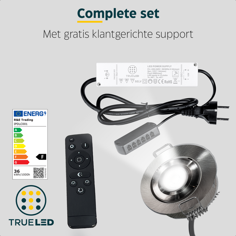 LED Inbouwspots veranda & overkapping - Kantelbaar - Warm wit 2700K - Dimbaar - Set 4 tot 12 stuks - TrueLED Grand Chrome