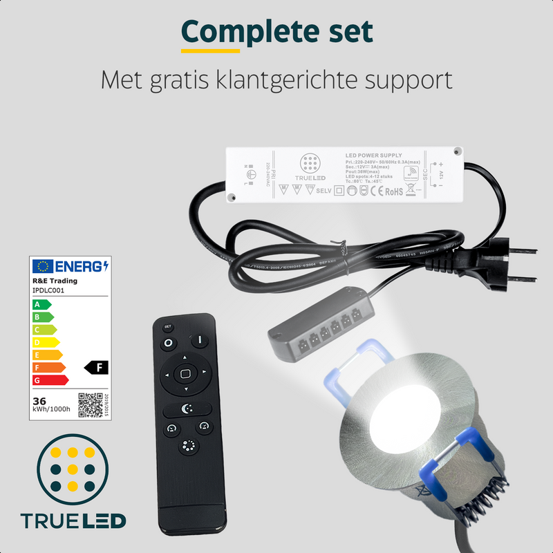 LED Inbouwspots veranda & overkapping - Warm wit 2700K - Dimbaar - Set 4 tot 12 stuks - TrueLED Compact Chrome