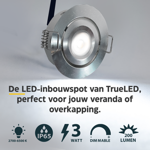 LED Inbouwspot veranda & overkapping - Kantelbaar - Warm wit 2700K - Dimbaar - Enkel - TrueLED Grand Silver