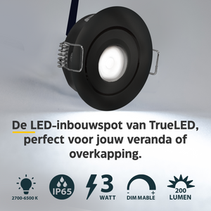 LED Inbouwspot veranda & overkapping - Kantelbaar - Warm wit 2700K - Dimbaar - Enkel - TrueLED Grand Black