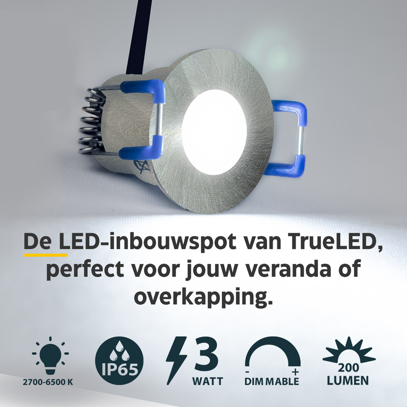 LED Inbouwspots veranda & overkapping - Warm wit 2700K - Dimbaar - Set 4 tot 12 stuks - TrueLED Compact Chrome