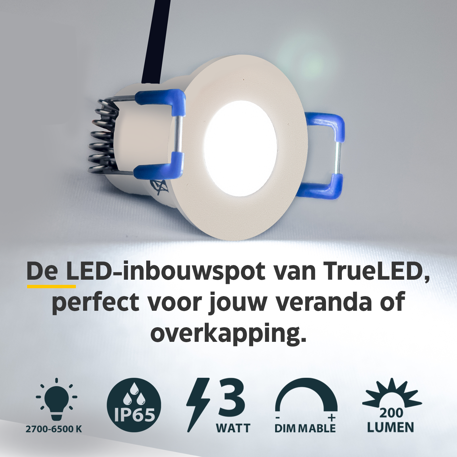 LED Inbouwspot veranda & overkapping - Warm wit 2700K - Dimbaar - Enkel - TrueLED Compact White