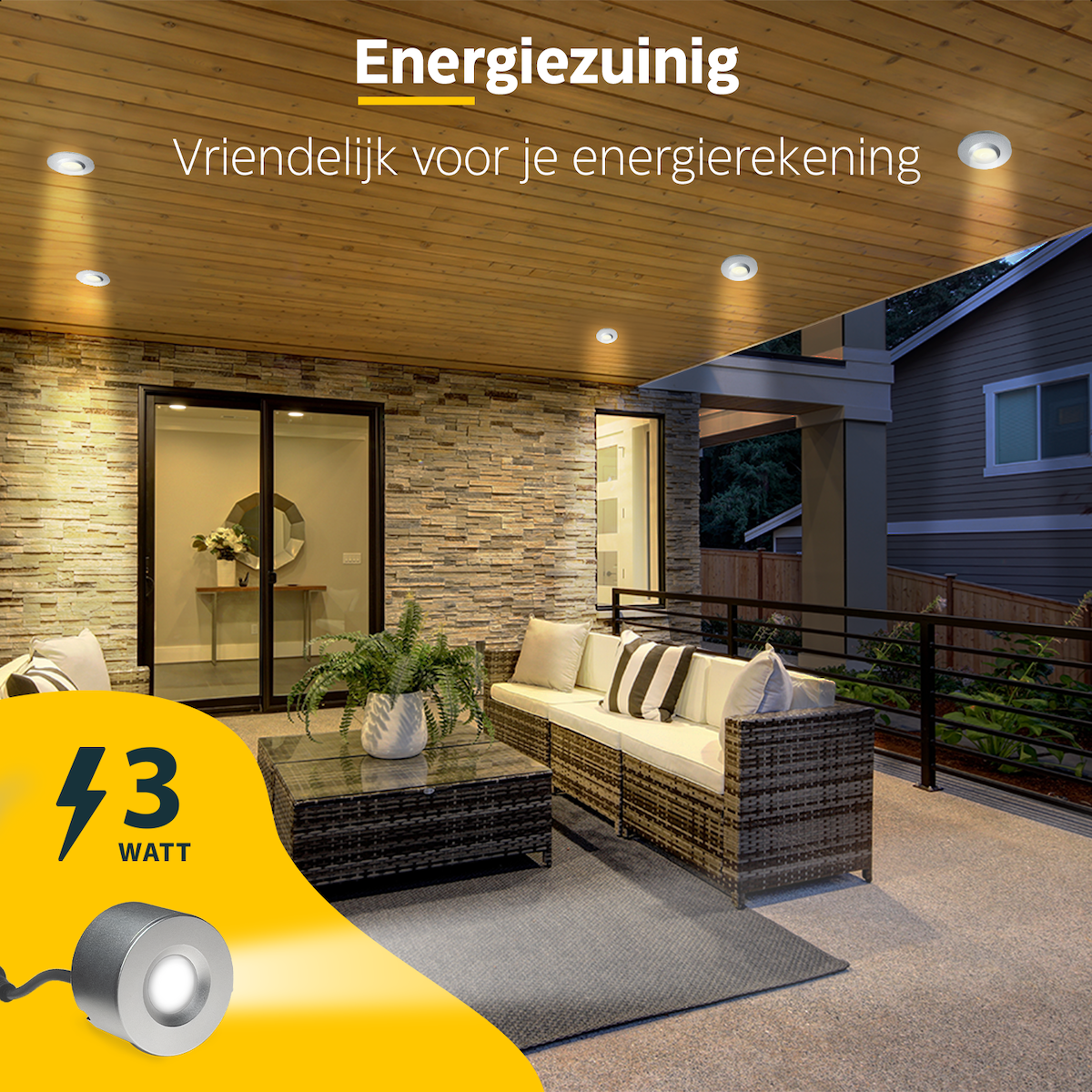 LED Opbouwspots veranda & overkapping - Warm wit 2700K - Dimbaar - Set 4 tot 12 stuks - TrueLED Royal Silver