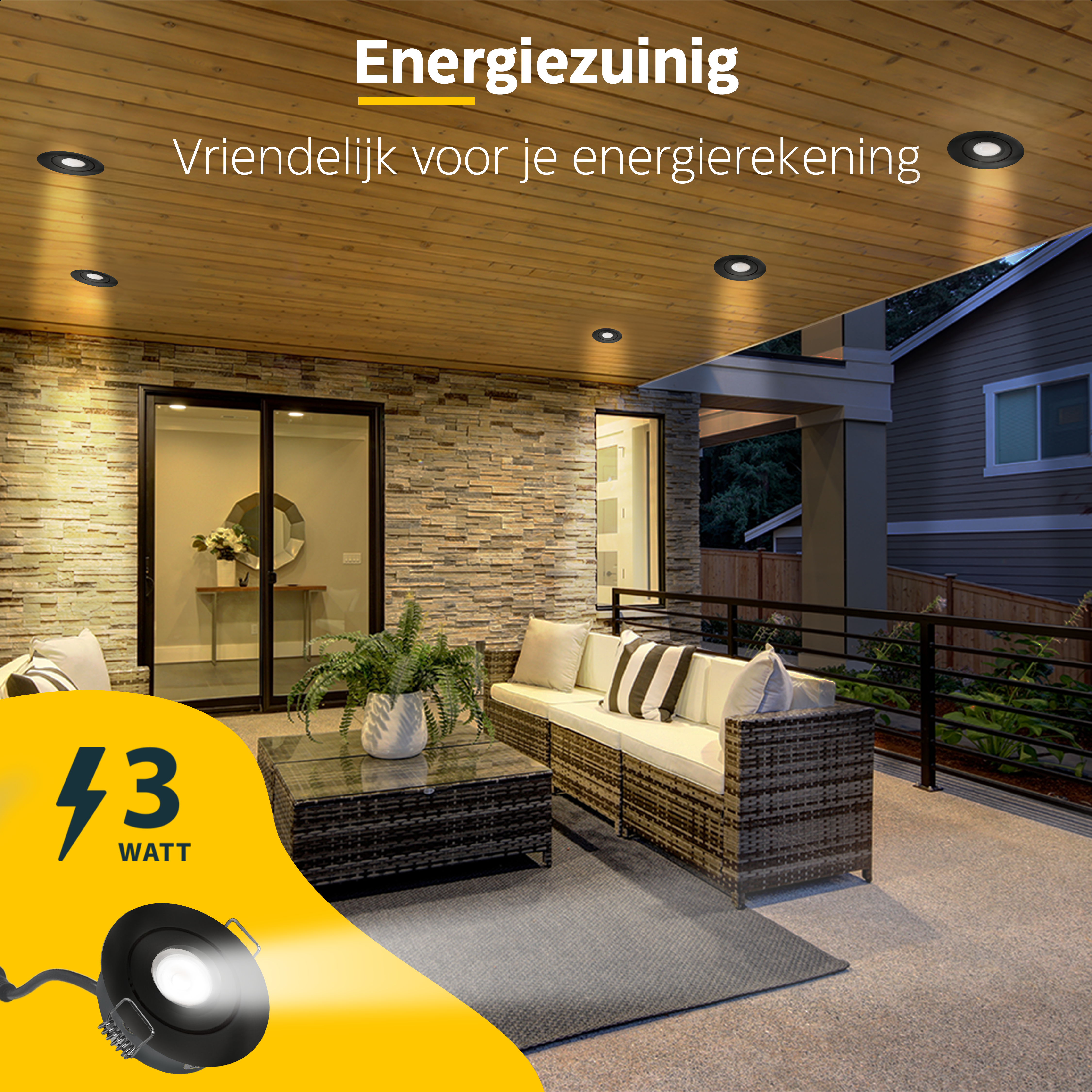 LED Inbouwspot veranda & overkapping - Kantelbaar - Warm wit 2700K - Dimbaar - Enkel - TrueLED Grand Black