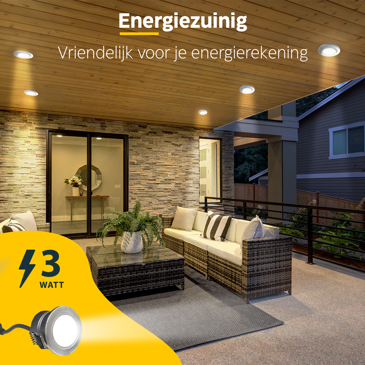 LED Inbouwspot veranda & overkapping - Warm wit 2700K - Dimbaar - Enkel - TrueLED Prestige Silver