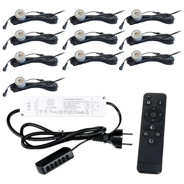 LED Opbouwspots veranda & overkapping - Warm wit 2700K - Dimbaar - Set 4 tot 12 stuks - TrueLED Royal Silver